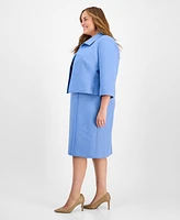 Le Suit Plus Cropped Open-Front Jacket & Empire-Seamed Sheath Dress