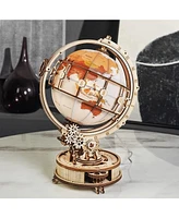 Robotime World Luminous Globe 3D Wooden Puzzle Model-Self Assembled Tellurion Building Toys, Off-White, 8"6.6"11.5