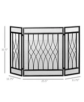 Homcom 3-Panel Folding Fireplace Screen, Home Metal Mesh Fire Spark Guard,