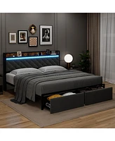 gaomon Bed Frame with Headboard and 2 Drawers