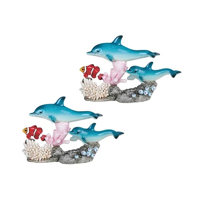 Fc Design "2-pc Set" 8.75"W Dolphins with Clownfish Figurine Statue Ornament Home Room Office Decor and Perfect Ideas for Housewarming, Holidays and B