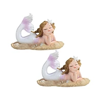 Fc Design "2-pc Set" 5.5"W Mermaid Lying on Beach White Mergirl Figurine Statue Ornament Home Room Office Decor and Perfect Ideas for Housewarming, Ho