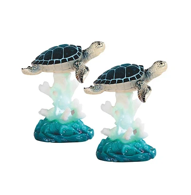 Fc Design "2-pc Set" 5.5"H Blue Sea Turtle on Coral with Led Figurine Statue Ornament Home Room Office Decor and Perfect Ideas for Housewarming, Holid