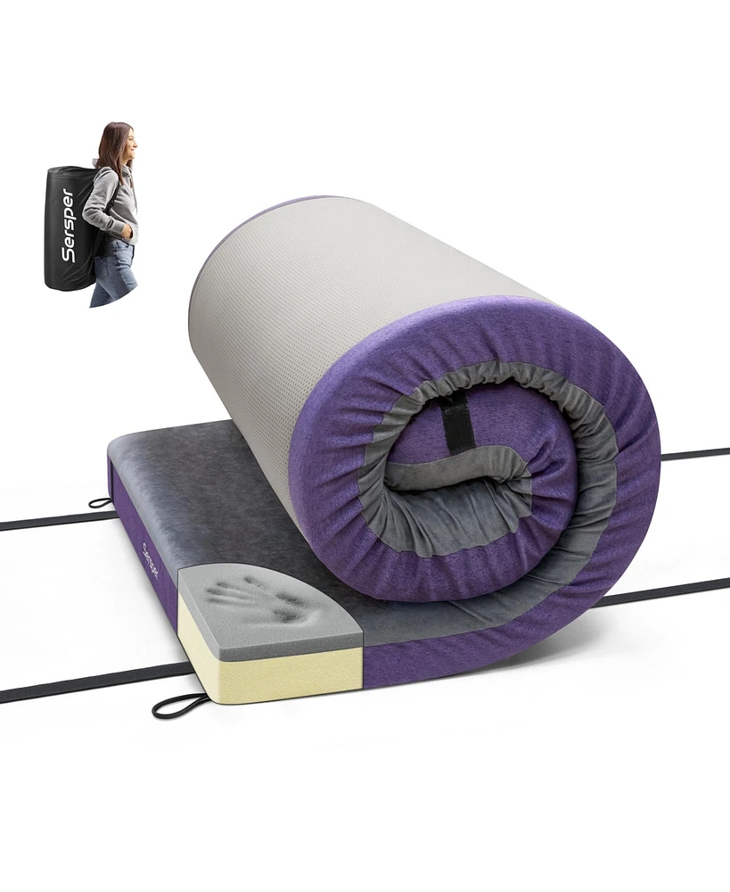 Sersper Gel Memory Foam Camping Mattress Sleeping Pad 4 Inch Portable Floor Mat Roll Up