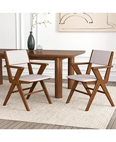 Gymax Wooden Dining Chair Set of w/ Rubber Wood Frame Padded Seat & Back Armrests