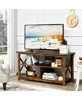 Gymax Modern Farmhouse Tv Stand Entertainment Center for Tv's up to 55'' w/Open Shelves