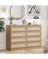 gaomon 8 Drawer Double Dresser for Bedroom, Rattan Chest of Dressers
