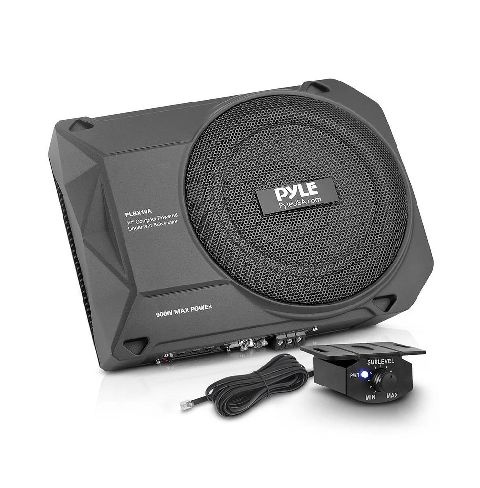 Pyle 10” 900W Slim Active Car Subwoofer, Low-Profile, Under-Seat Installation