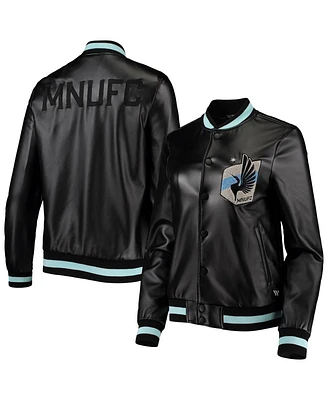 The Wild Collective Women's Black Minnesota United Fc Full-Snap Bomber Jacket