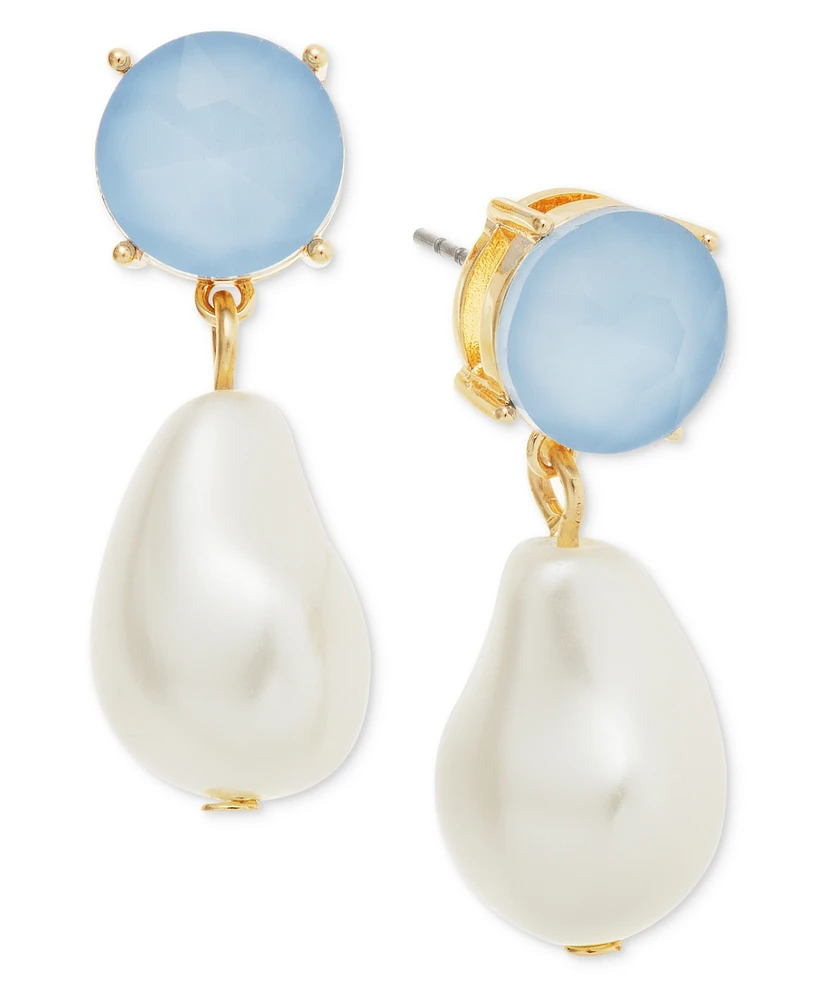 On 34th Gold-Tone Imitation Pearl Stone Drop Earrings, Exclusively at Macy's