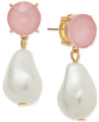 On 34th Gold-Tone Imitation Pearl Stone Drop Earrings, Exclusively at Macy's