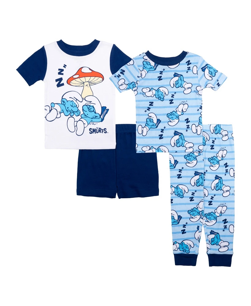 The Smurfs Toddler Boys Short Sleeve Tees, Shorts and Pant, 4-Piece Pajama Set