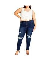 City Chic Plus Asha Jojo Distressed Detail Crop Jean