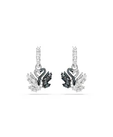 Swarovski Swan Black, Rhodium Plated Drop Earrings