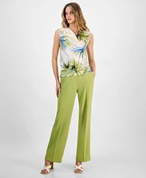 Bar Iii Women's Palm Print Satin Cowl Neck Blouse