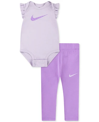 Nike Baby Girls Swoosh Motion Bodysuit & Leggings, 2 Piece Set