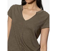 Sanctuary Women's The New Girl Split-Neck Short-Sleeve T-Shirt