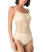 Carmen Marc Valvo Women's Crochet Scoop-Neck One-Piece Swimsuit