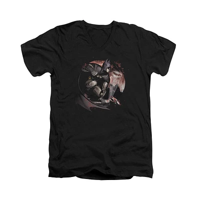 Batman Men's Arkham City Blood Moon Short Sleeve Adult V Neck Tee / T-Shirt