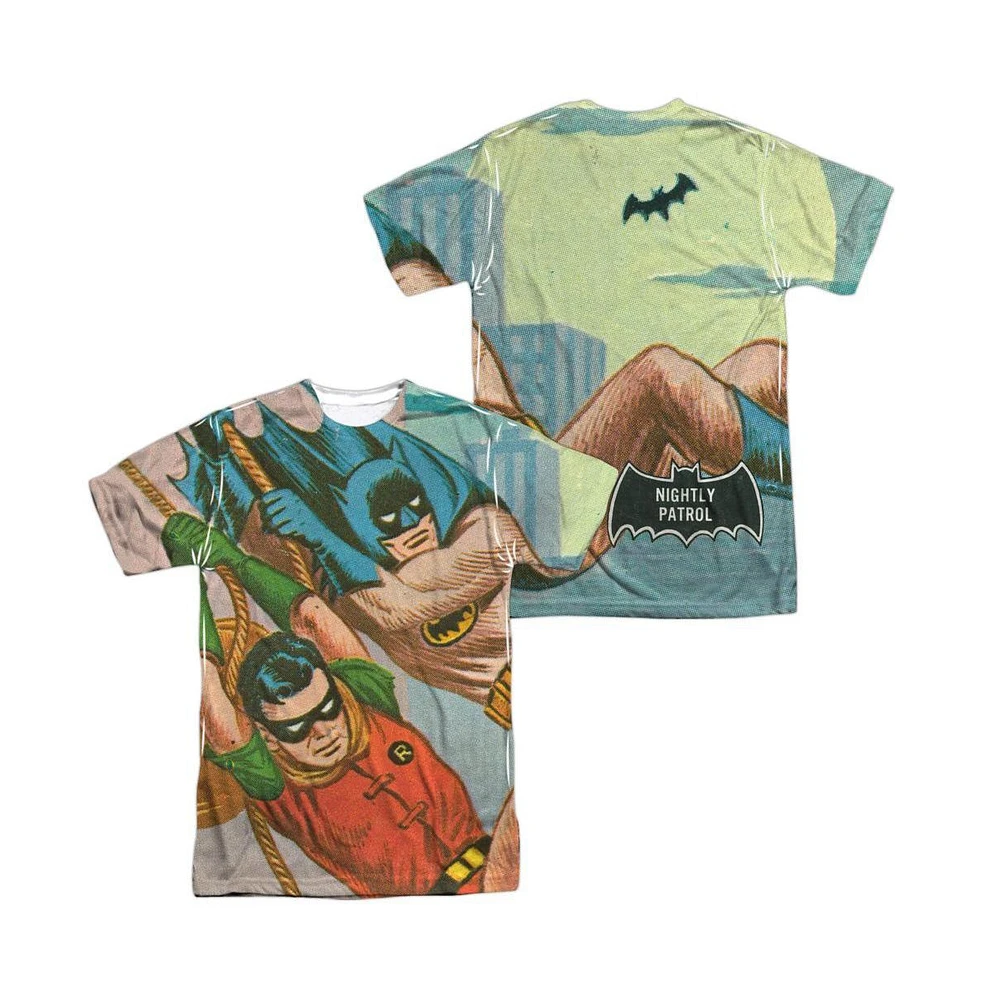 Batman Men's Classic Tv Nightly Patrol (Front/Back Print) Short Sleeve Adult Poly Crew Tee / T-Shirt