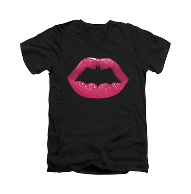 Batman Men's Bat Kiss Short Sleeve Adult V Neck Premium Cotton Tee / T-Shirt