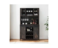 gaomon 70" Tall Farmhouse Coffee Bar Cabinet, Sliding Barn Doors Wine Bar Cabinet with Storage Shelves