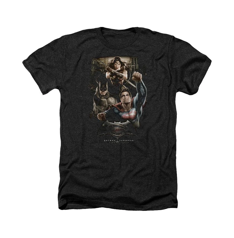 Batman V Superman Men's Three Action Adult Heather Tee / T-Shirt