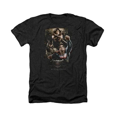 Batman V Superman Mens Three Action Adult Heather Tee / T-Shirt