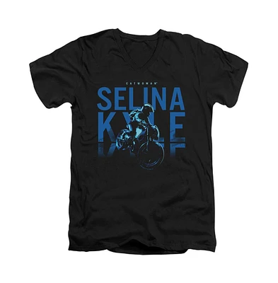 Batman Men's The Selina Kyle Motorcycle Short Sleeve Adult V Neck Premium Cotton Tee / T-Shirt