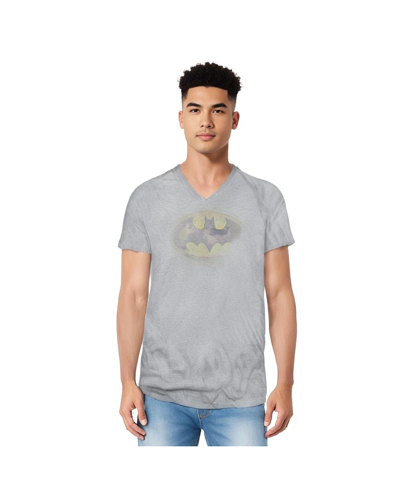 Batman Men's Faded Logo Short Sleeve Adult V Neck Tee / T-Shirt