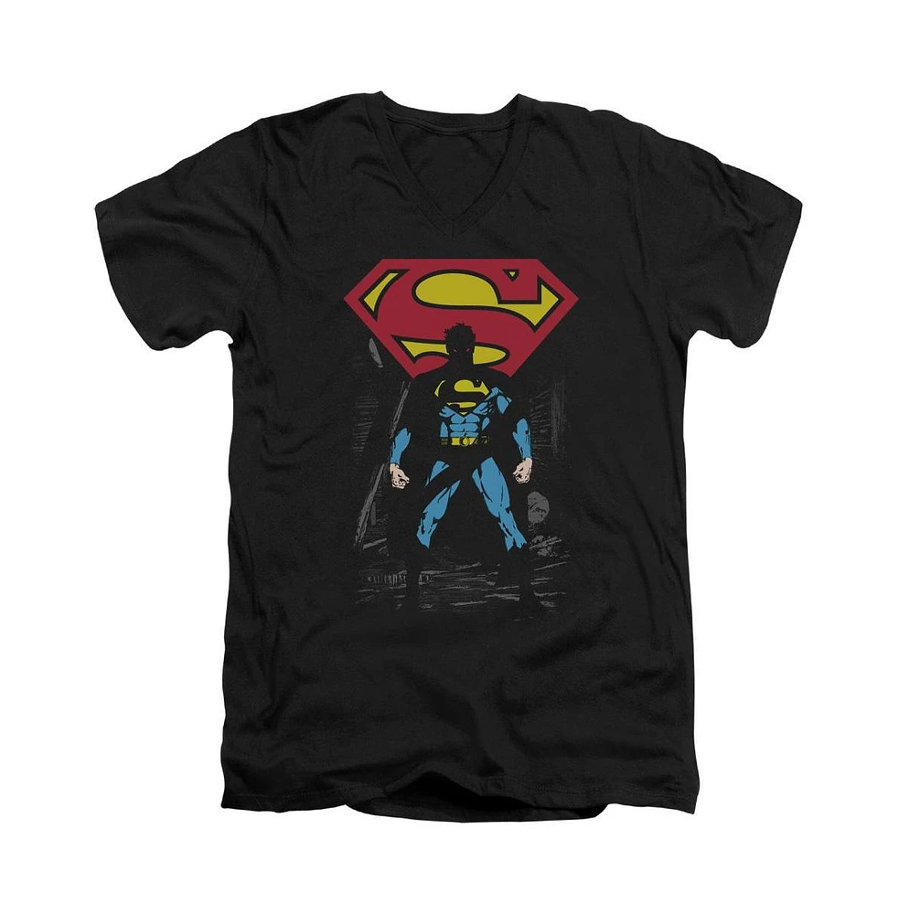 Superman Men's Dark Alley Short Sleeve Adult V Neck Tee / T-Shirt