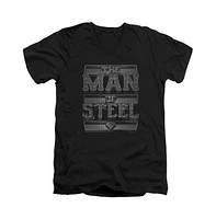 Superman Men's Steel Text Short Sleeve Adult V Neck Tee / T-Shirt