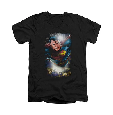 Superman Men's In The Sky Short Sleeve Adult V Neck Premium Cotton Tee / T-Shirt