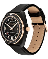 Coach Men's Charter Automatic Black Leather Strap Watch, 44.5mm