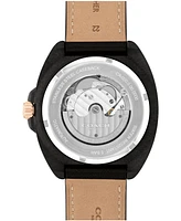 Coach Men's Charter Automatic Black Leather Strap Watch, 44.5mm