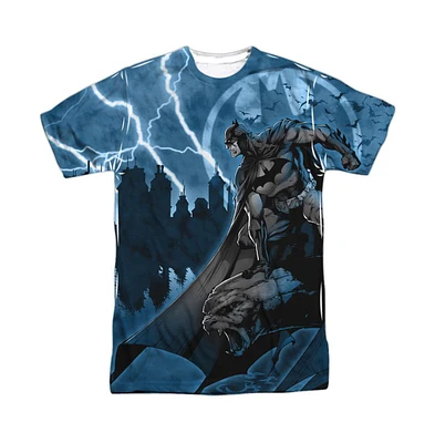 Batman Men's Lightning Strikes Short Sleeve Adult Poly Crew Tee / T-Shirt