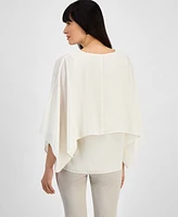 Jm Collection Women's Solid V-Neck Tiered Poncho Top, Exclusively at Macy's