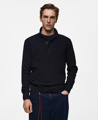 Mango Men's Slim-Fit Rib-Knit Polo Sweater