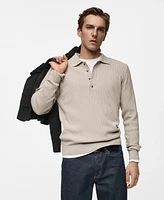 Mango Men's Slim-Fit Rib-Knit Polo Sweater