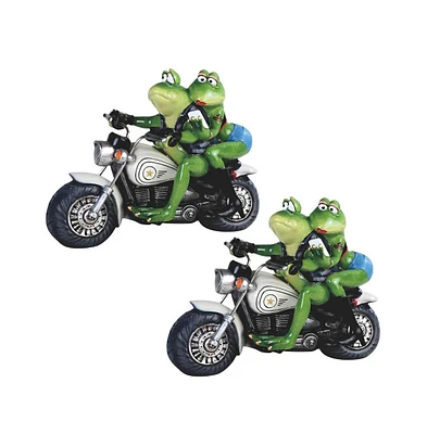 Fc Design "2-pc Set" 10"W Frog Couple Riding Motorcycle Statue Funny Animal Figurine Statue Ornament Home Room Office Decor and Perfect Ideas for Hous