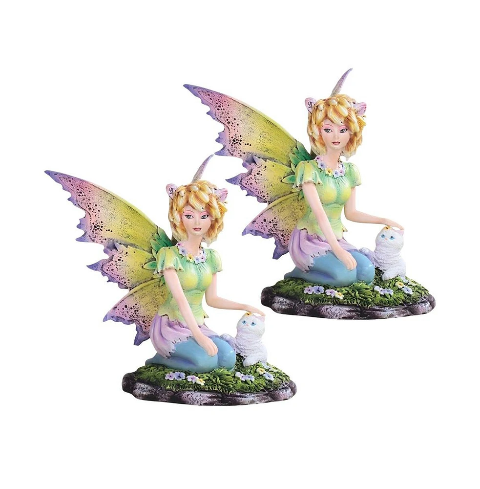 Fc Design "2-pc Set" 5.5"H Green Fairy with White Cat Figurine Statue Ornament Home Room Office Decor and Perfect Ideas for Housewarming, Holidays and