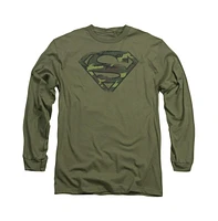 Superman Men's Distressed Camo Shield Long Sleeve Adult Tee / T-Shirt