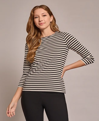 Jones New York Women's Striped Boat-Neck Button-Shoulder Top