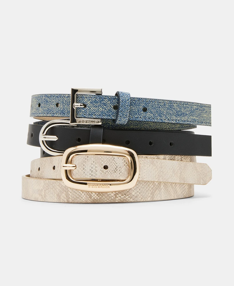 Steve Madden Women's 3-Pc. Faux-Leather Belt Set