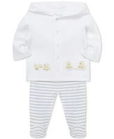 Little Me Baby Ducks Cotton Cardigan & Footed Pants, 2 Piece Set