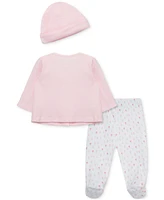 Little Me Baby Girls Tulips Cotton Cardigan, Hat & Footed Pants, 3 Piece Set