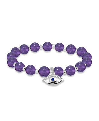 Macy's Silver-Plated Beaded Evil Eye Charm Stretch Bracelet