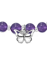 Macy's Silver Plated Beaded Butterfly Charm Stretch Bracelet