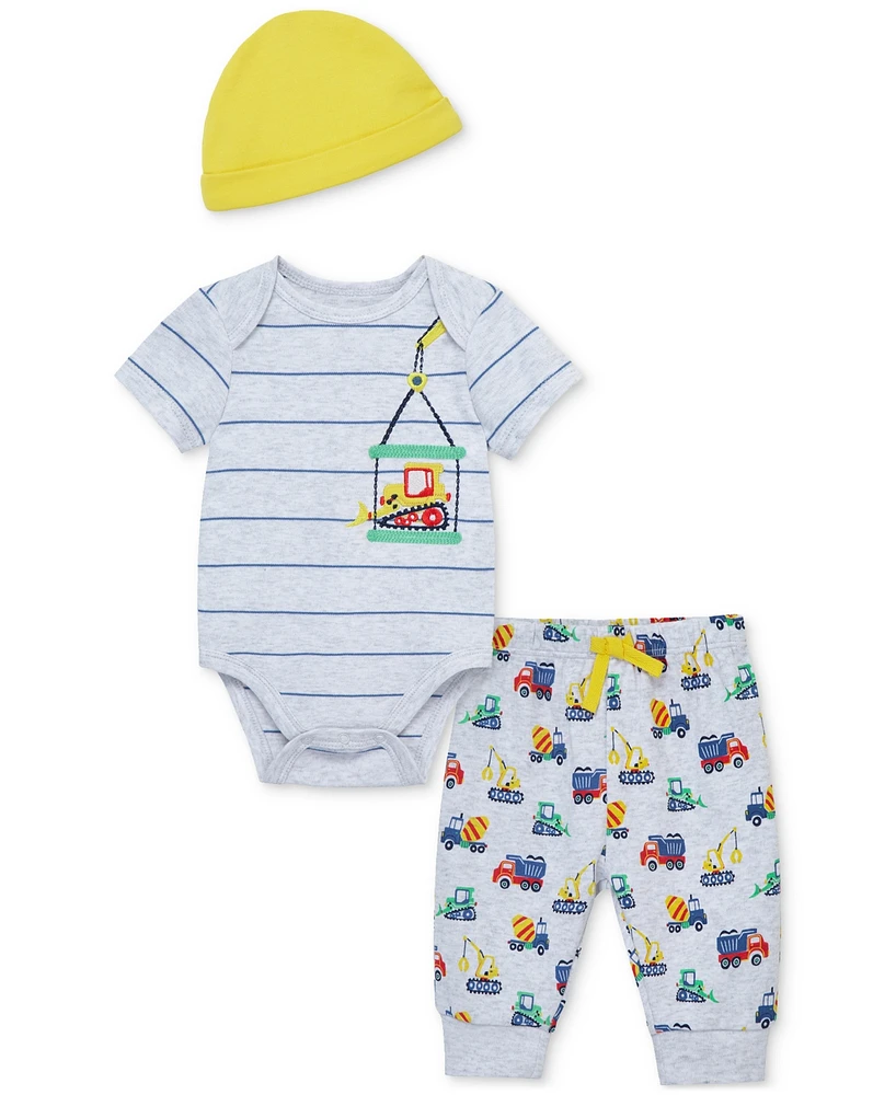 Little Me Baby Boys Construction Cotton Bodysuit, Hat & Pants, 3 Piece Set