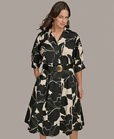 Donna Karan New York Plus Size Printed Belted Shirtdress